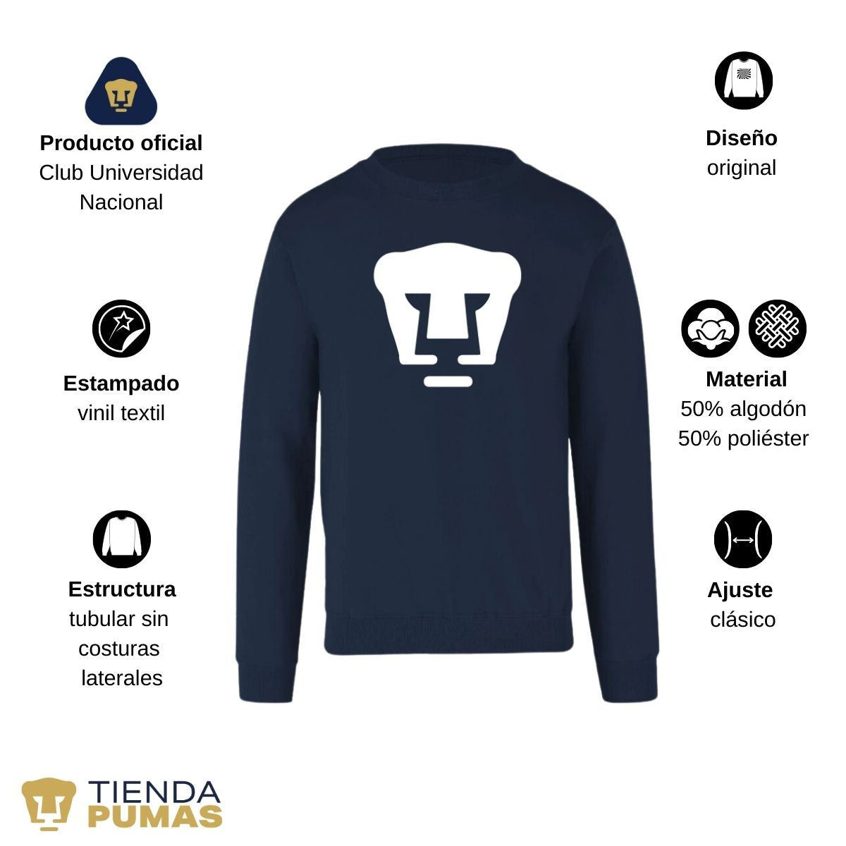 Sudadera Mujer Pumas UNAM Logo Monocromático Vinil