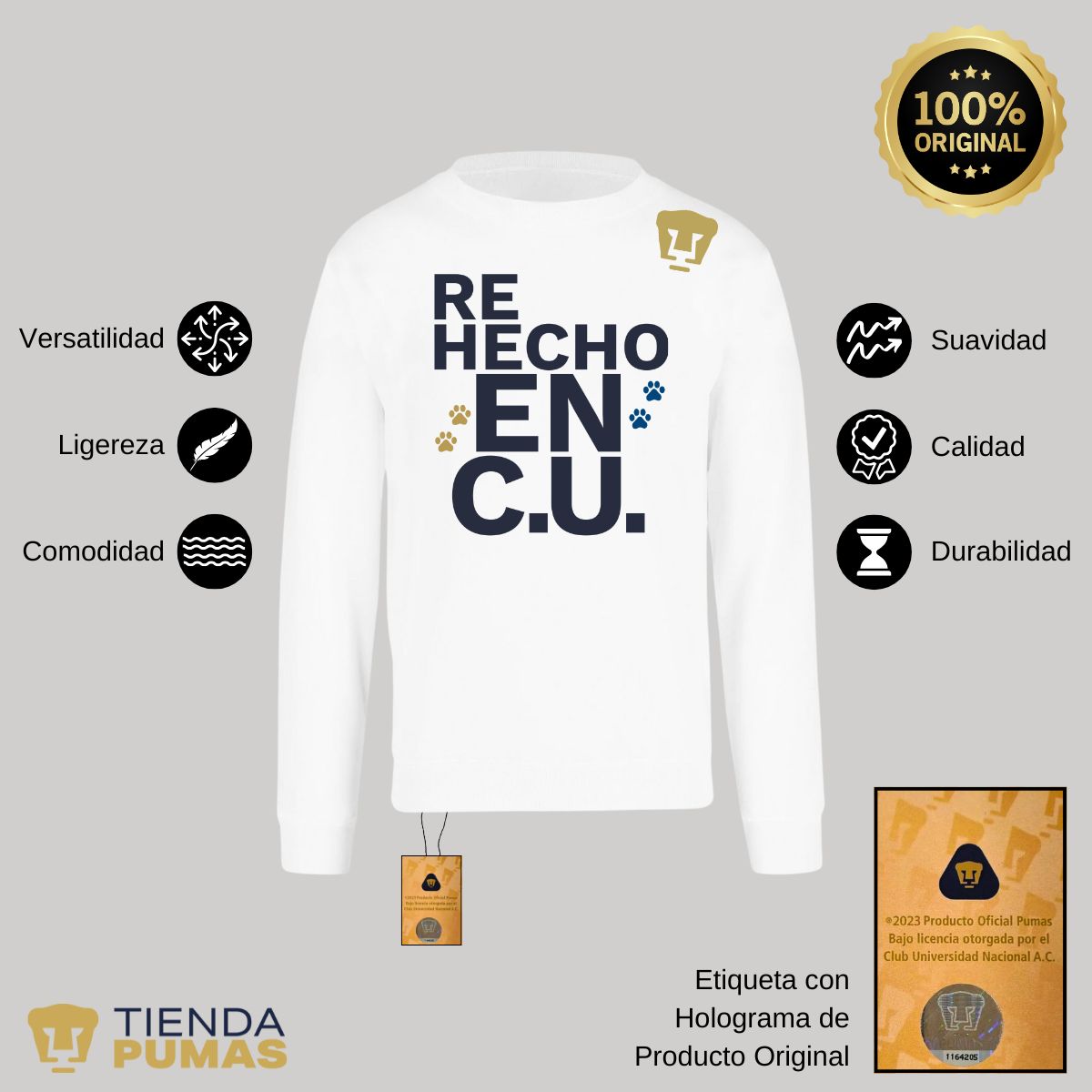 Sudadera Hombre Pumas UNAM Re Hecho en C.U. DTG-Vinil