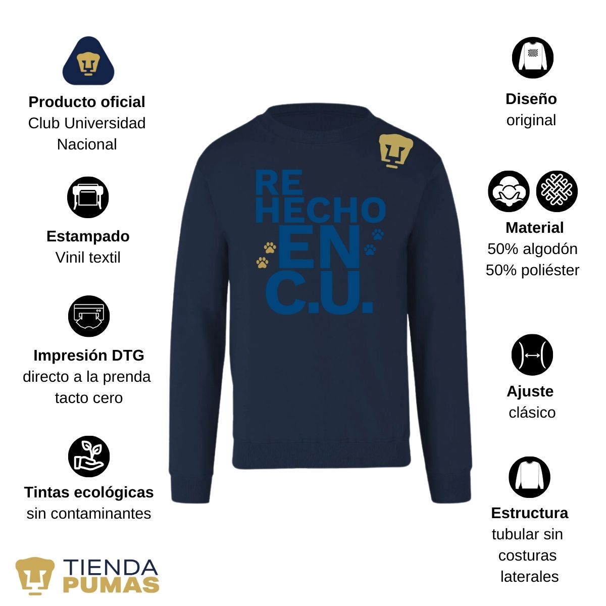 Sudadera Mujer Pumas UNAM Re Hecho en C.U. DTG-Vinil