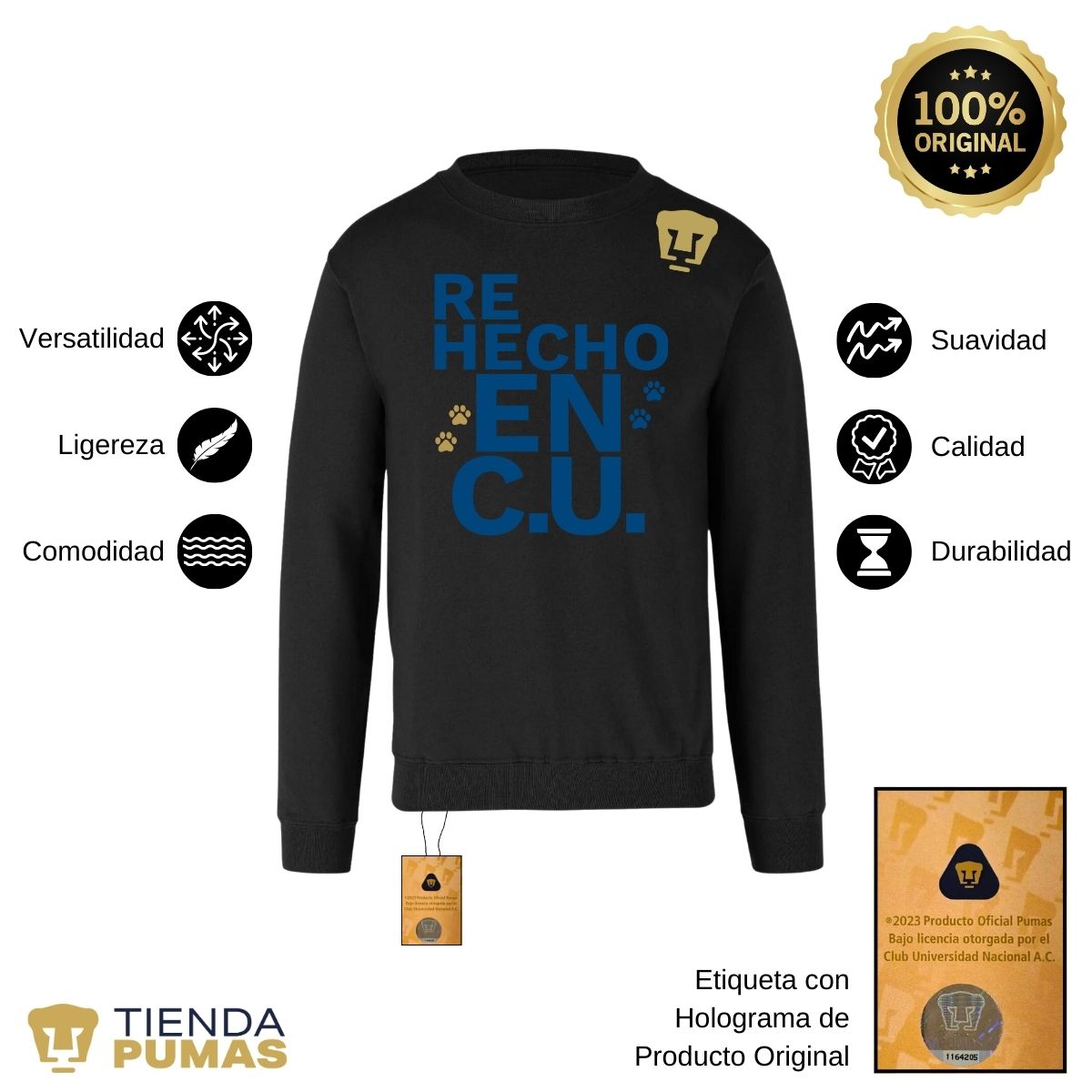 Sudadera Mujer Pumas UNAM Re Hecho en C.U. DTG-Vinil