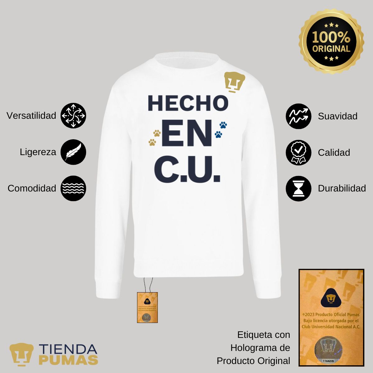 Sudadera Hombre Pumas UNAM Hecho en C.U. DTG-Vinil