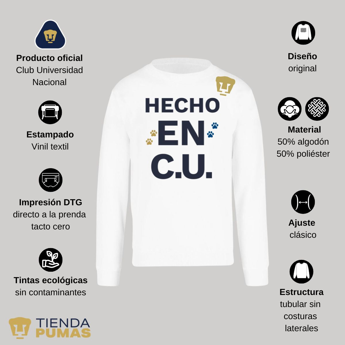 Sudadera Hombre Pumas UNAM Hecho en C.U. DTG-Vinil