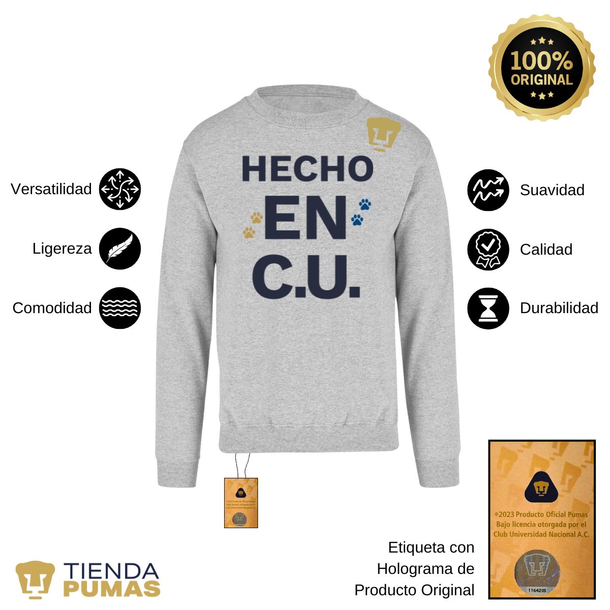 Sudadera Hombre Pumas UNAM Hecho en C.U. DTG-Vinil