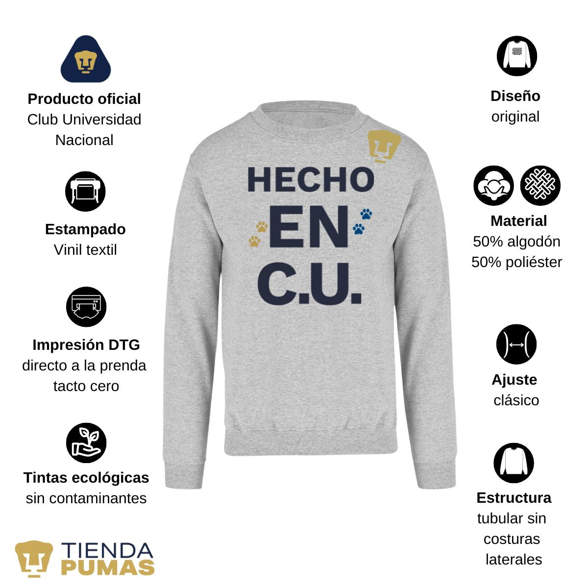 Sudadera Hombre Pumas UNAM Hecho en C.U. DTG-Vinil