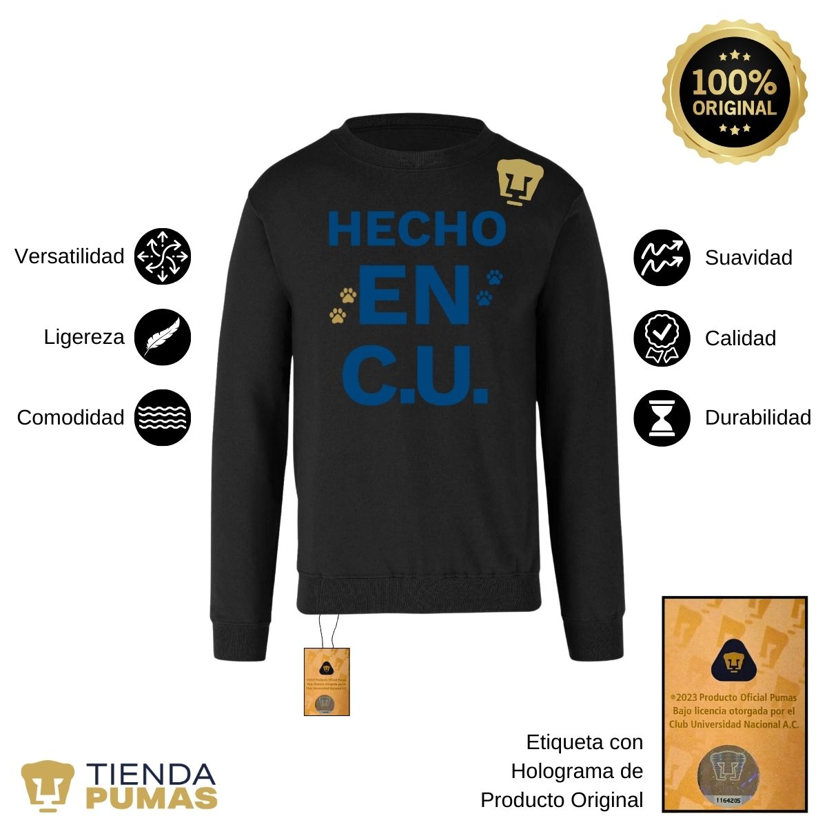 Sudadera Hombre Pumas UNAM Hecho en C.U. DTG-Vinil