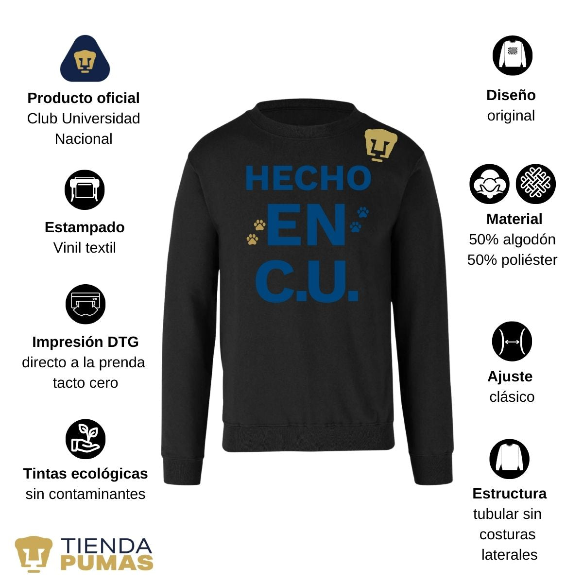 Sudadera Hombre Pumas UNAM Hecho en C.U. DTG-Vinil