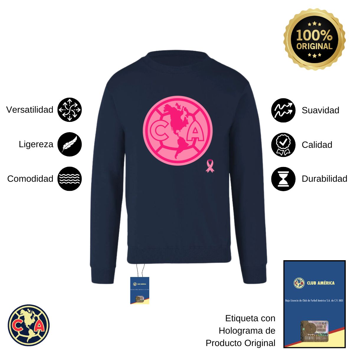 Sudadera Hombre América Logo Rosa