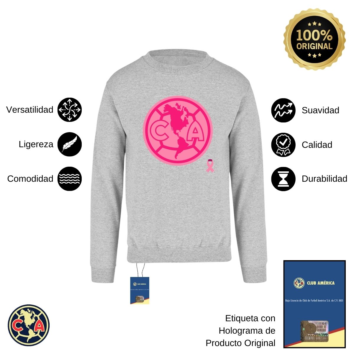 Sudadera Hombre América Logo Rosa