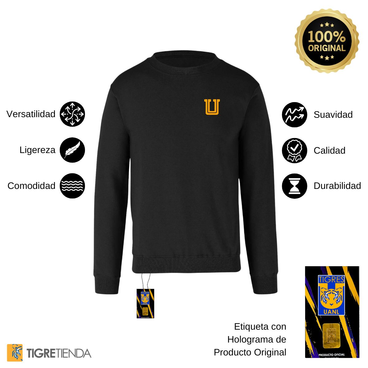 Sudadera Hombre Tigres UANL Logo U Amarillo