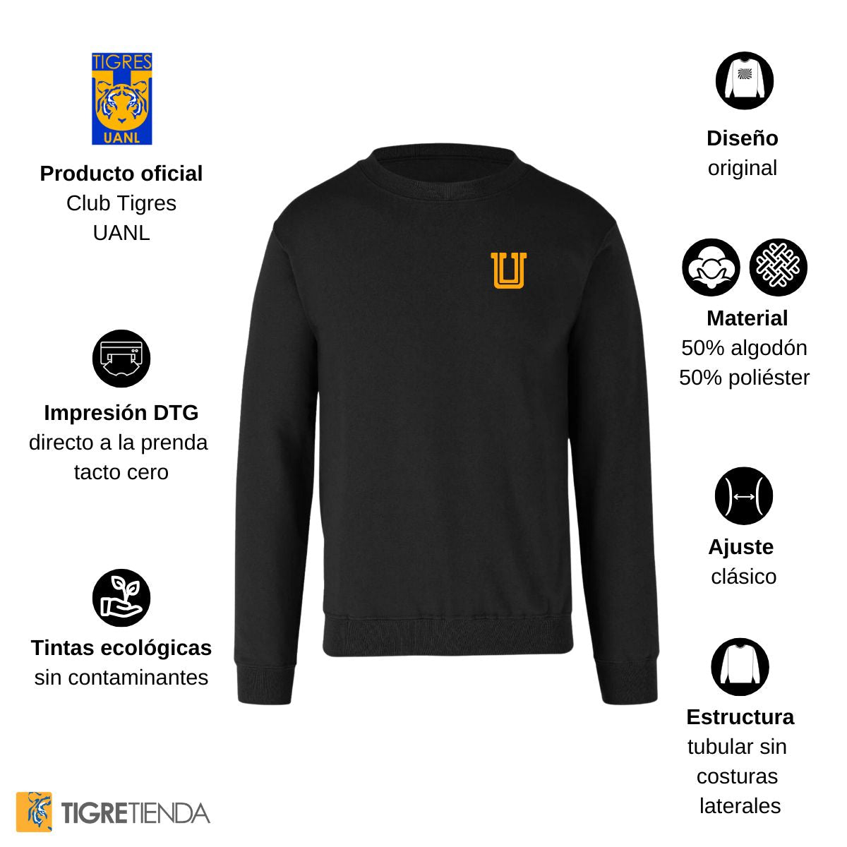 Sudadera Hombre Tigres UANL Logo U Amarillo