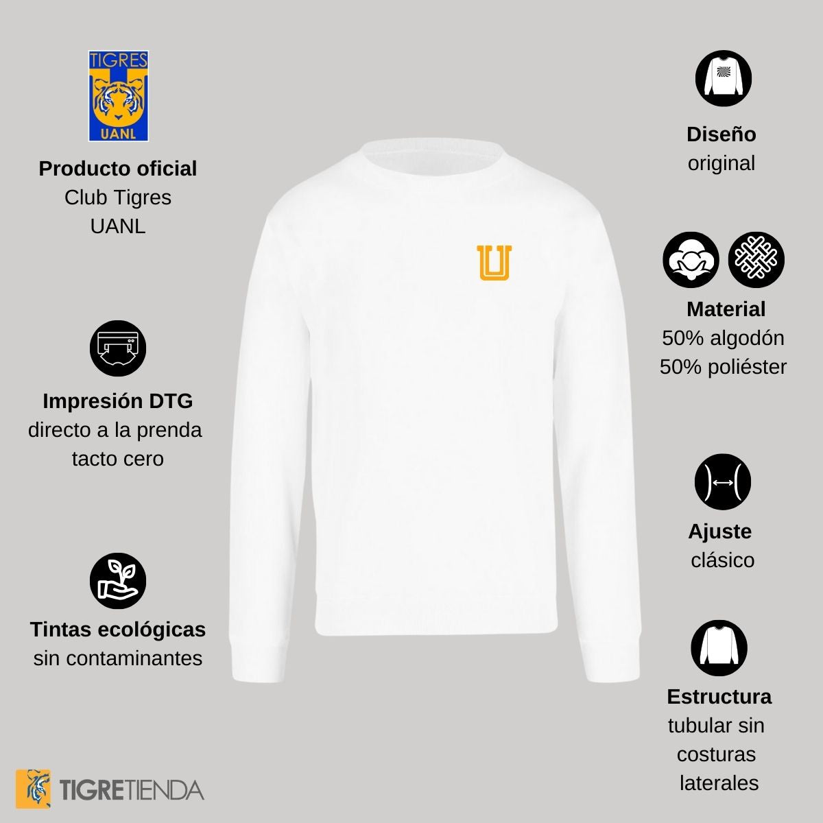 Sudadera Hombre Tigres UANL Logo U Amarillo