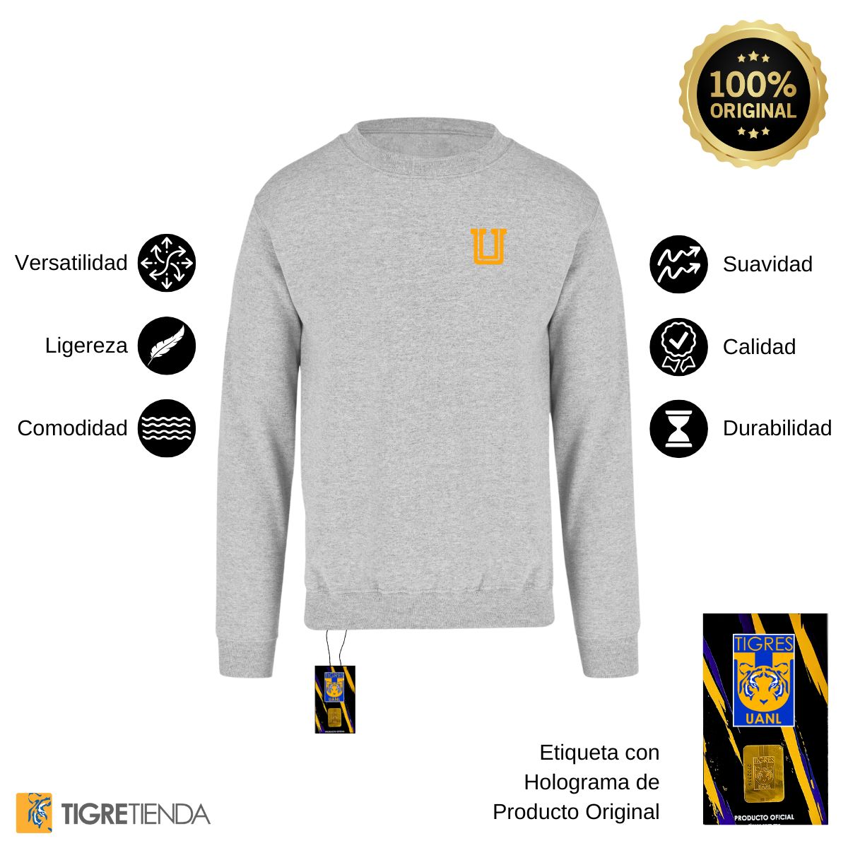 Sudadera Hombre Tigres UANL Logo U Amarillo