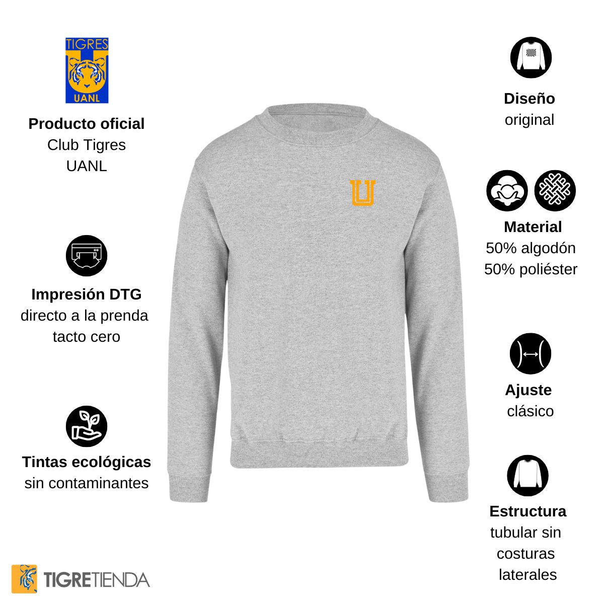 Sudadera Hombre Tigres UANL Logo U Amarillo