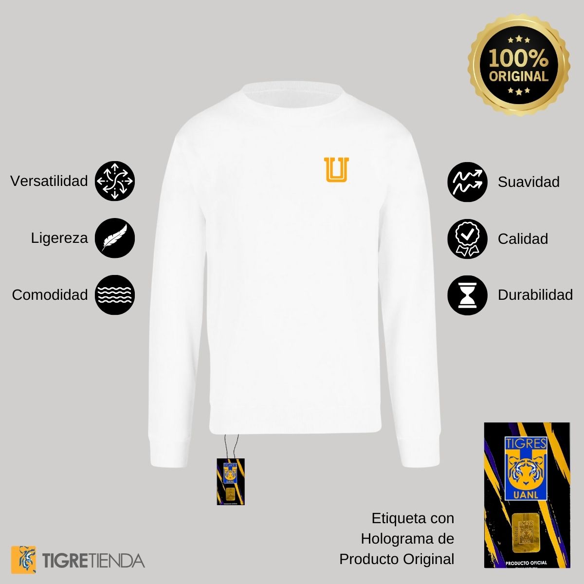 Sudadera Mujer Tigres UANL Logo U Amarillo