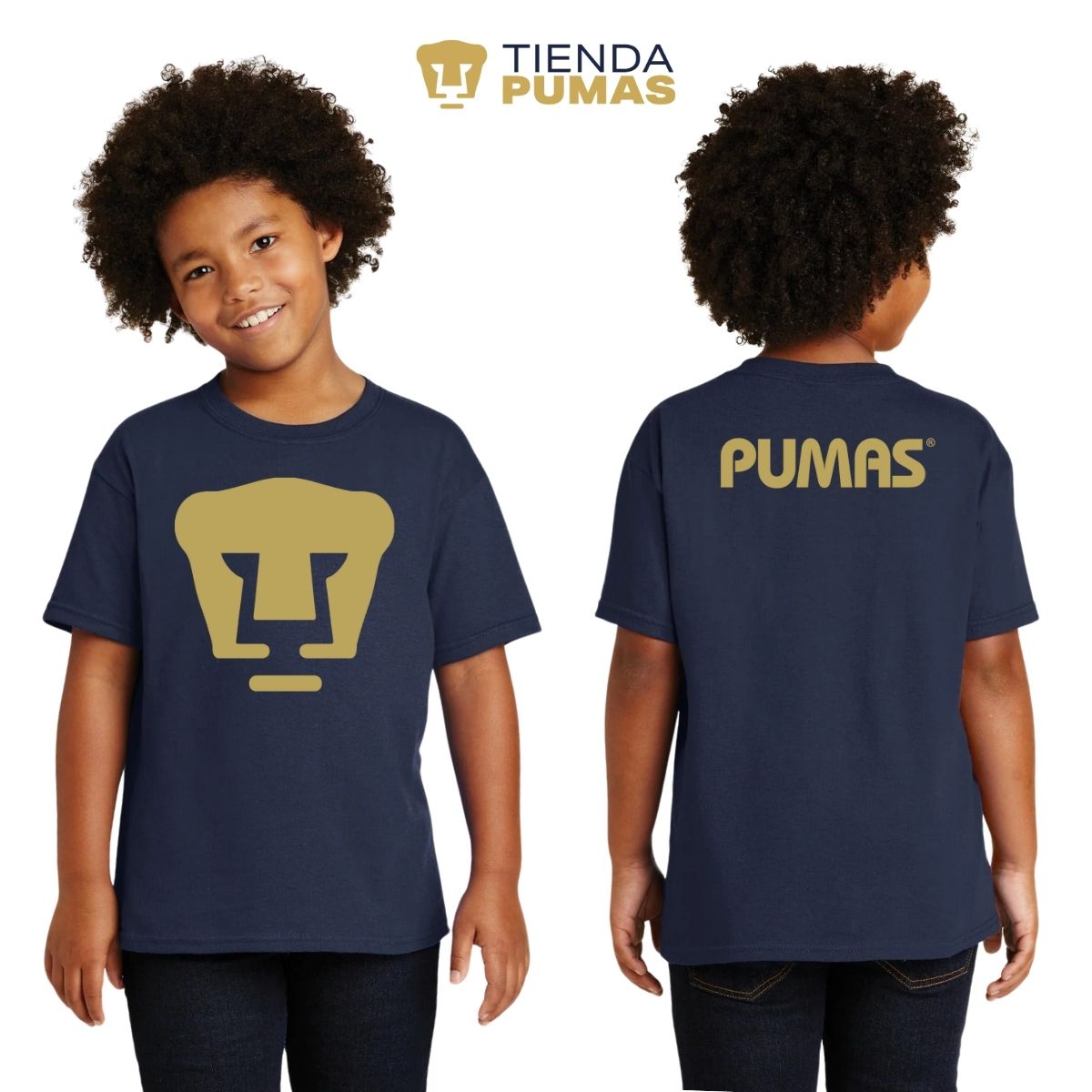 Playera Niños Pumas UNAM Logo Vinil Dorado