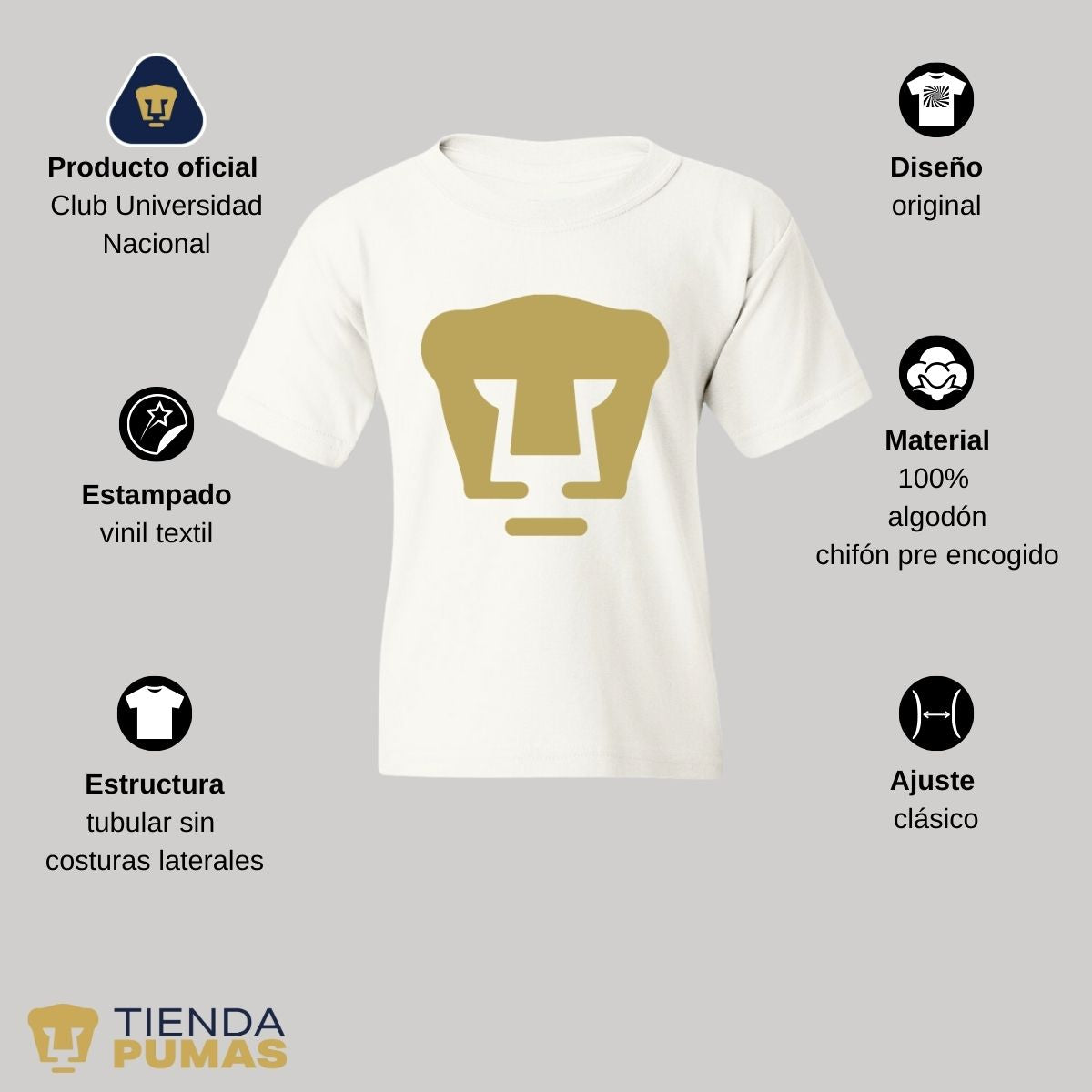 Playera Niños Pumas UNAM Logo Vinil Dorado