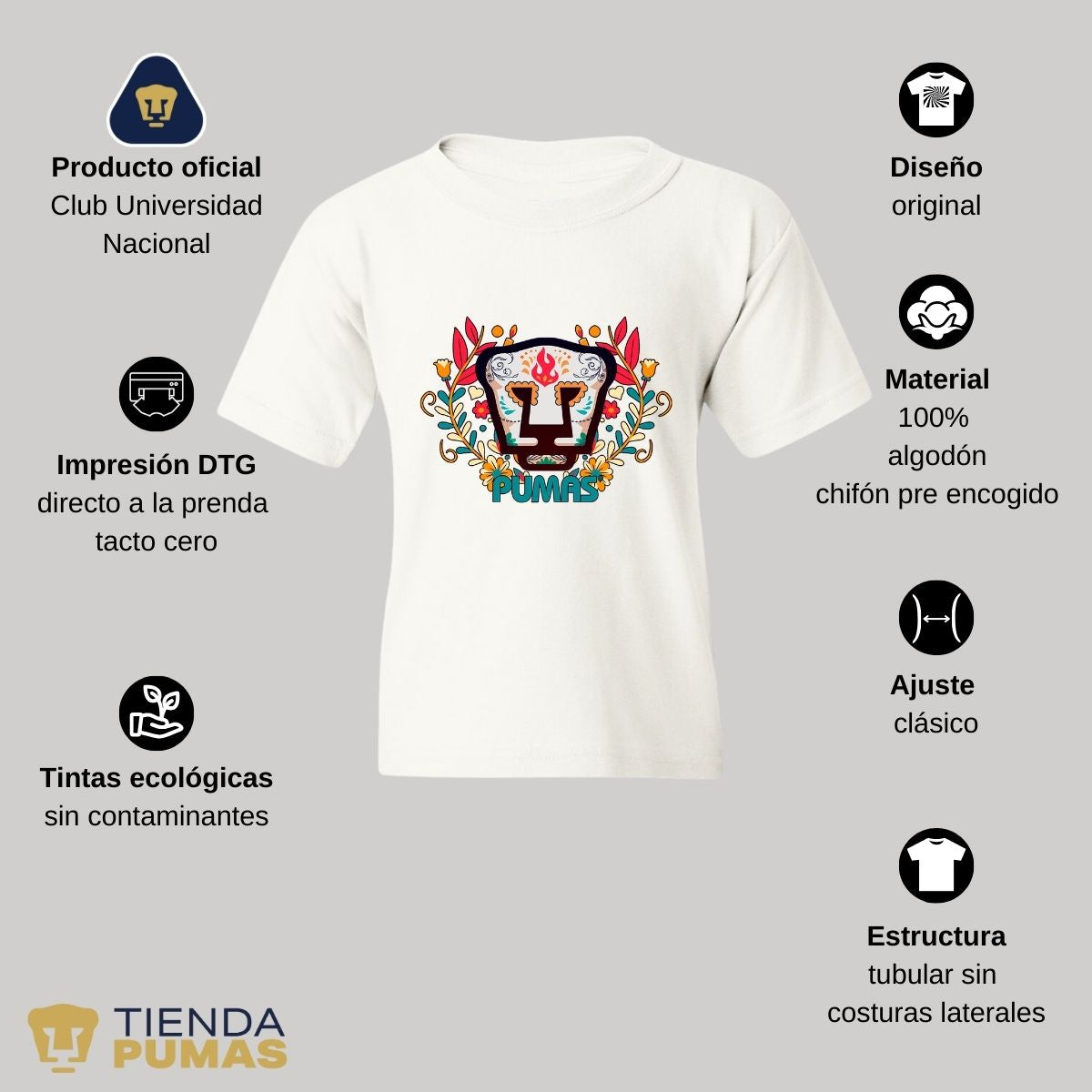 Playera Niños Pumas UNAM Día de Muertos