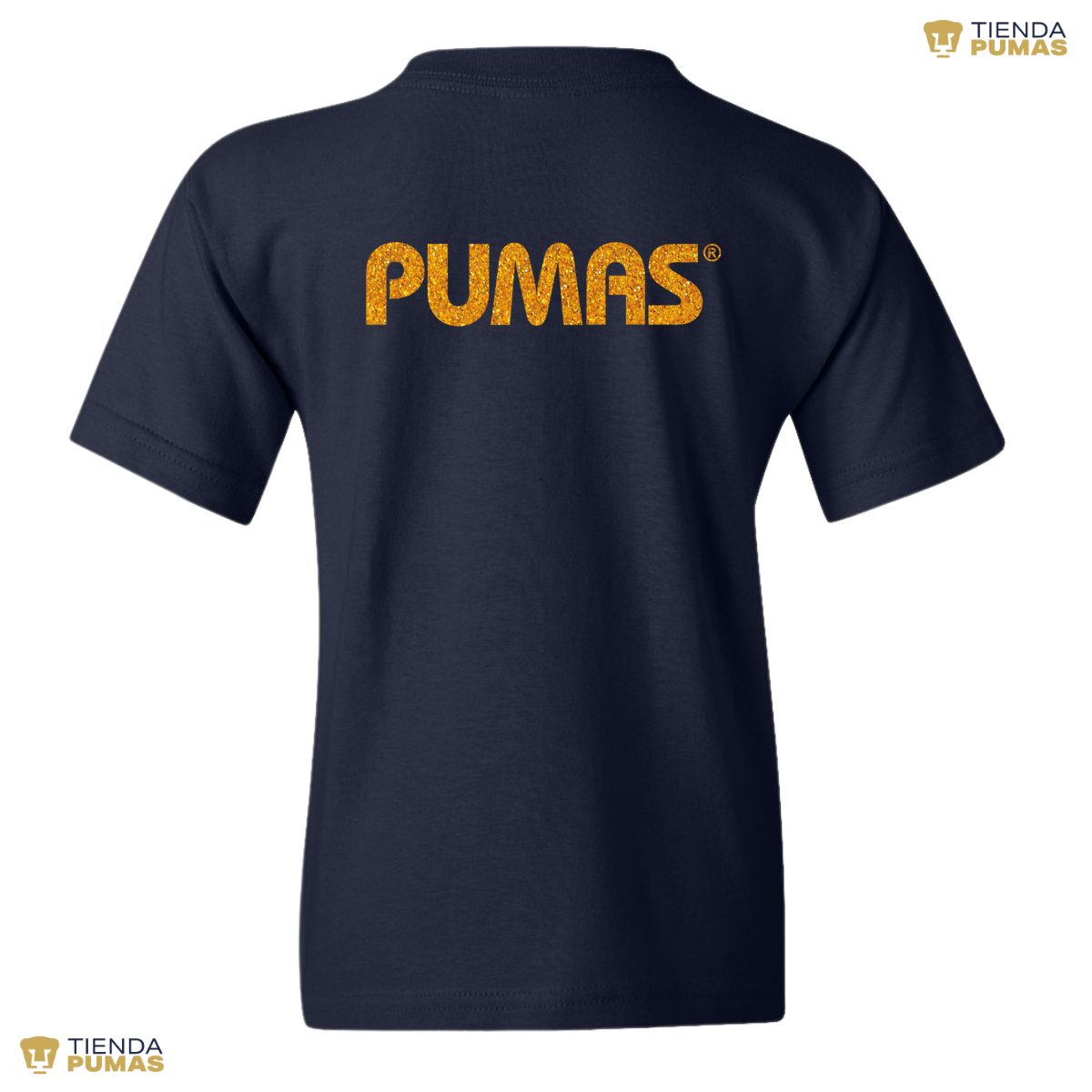 Playera Niños Pumas UNAM Logo Dorado Glitter Vinil