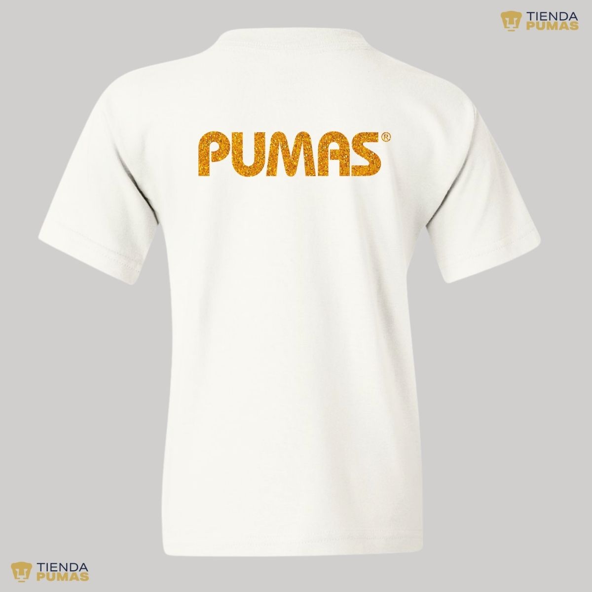 Playera Niños Pumas UNAM Logo Dorado Glitter Vinil