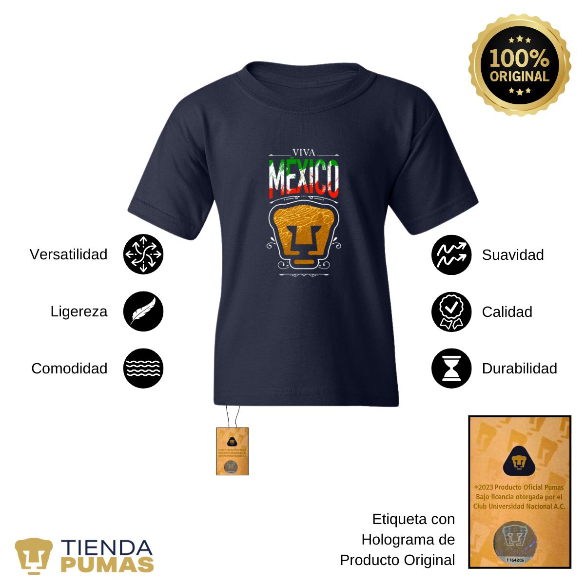 Playera Niños Pumas UNAM Viva México Escudo