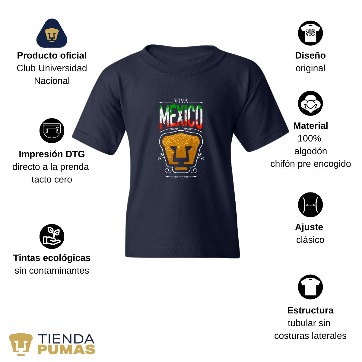 Playera Niños Pumas UNAM Viva México Escudo