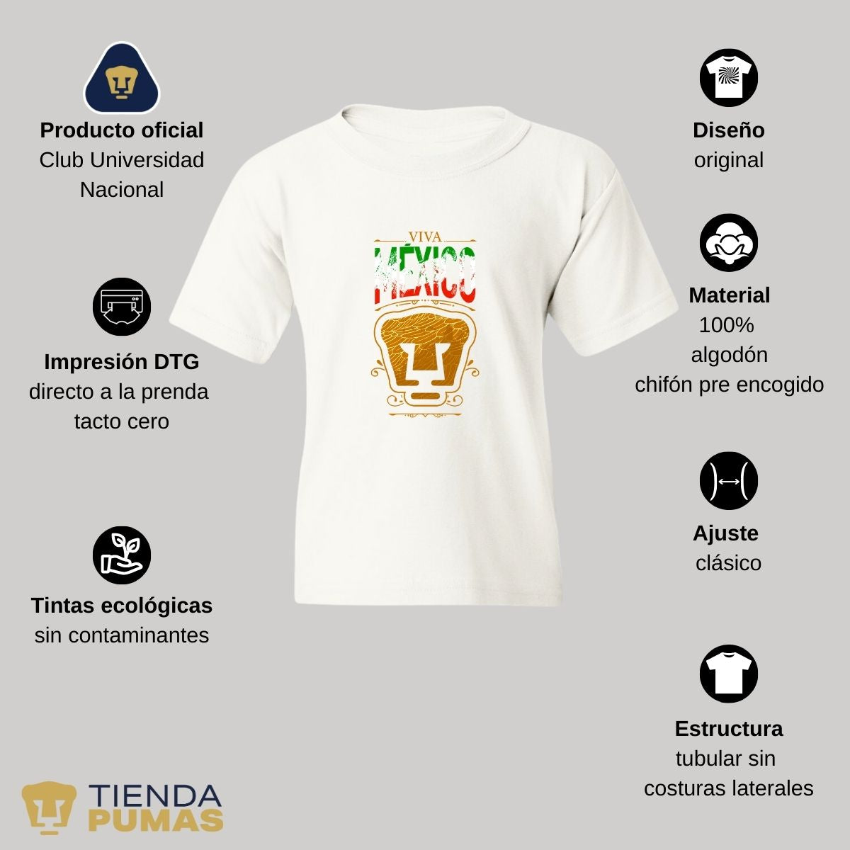 Playera Niños Pumas UNAM Viva México Escudo