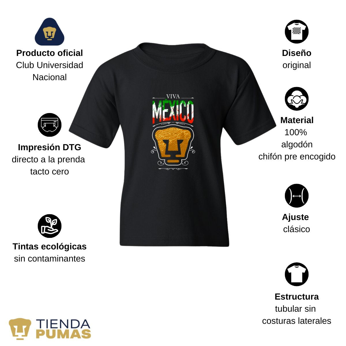 Playera Niños Pumas UNAM Viva México Escudo