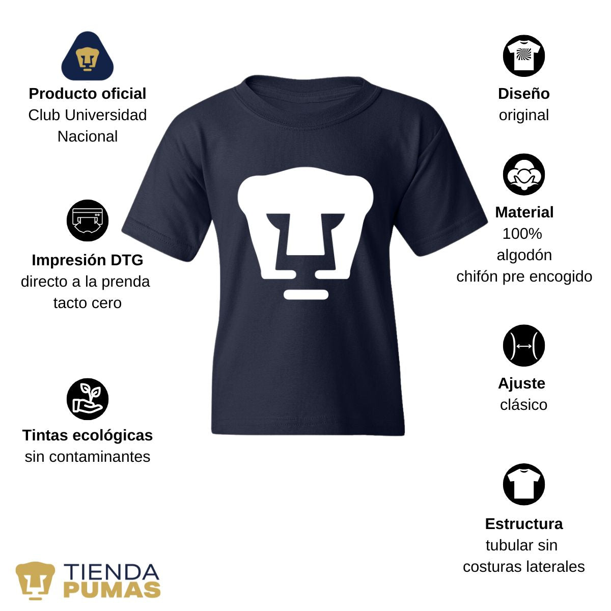 Playera Niños Pumas UNAM Logo blanco