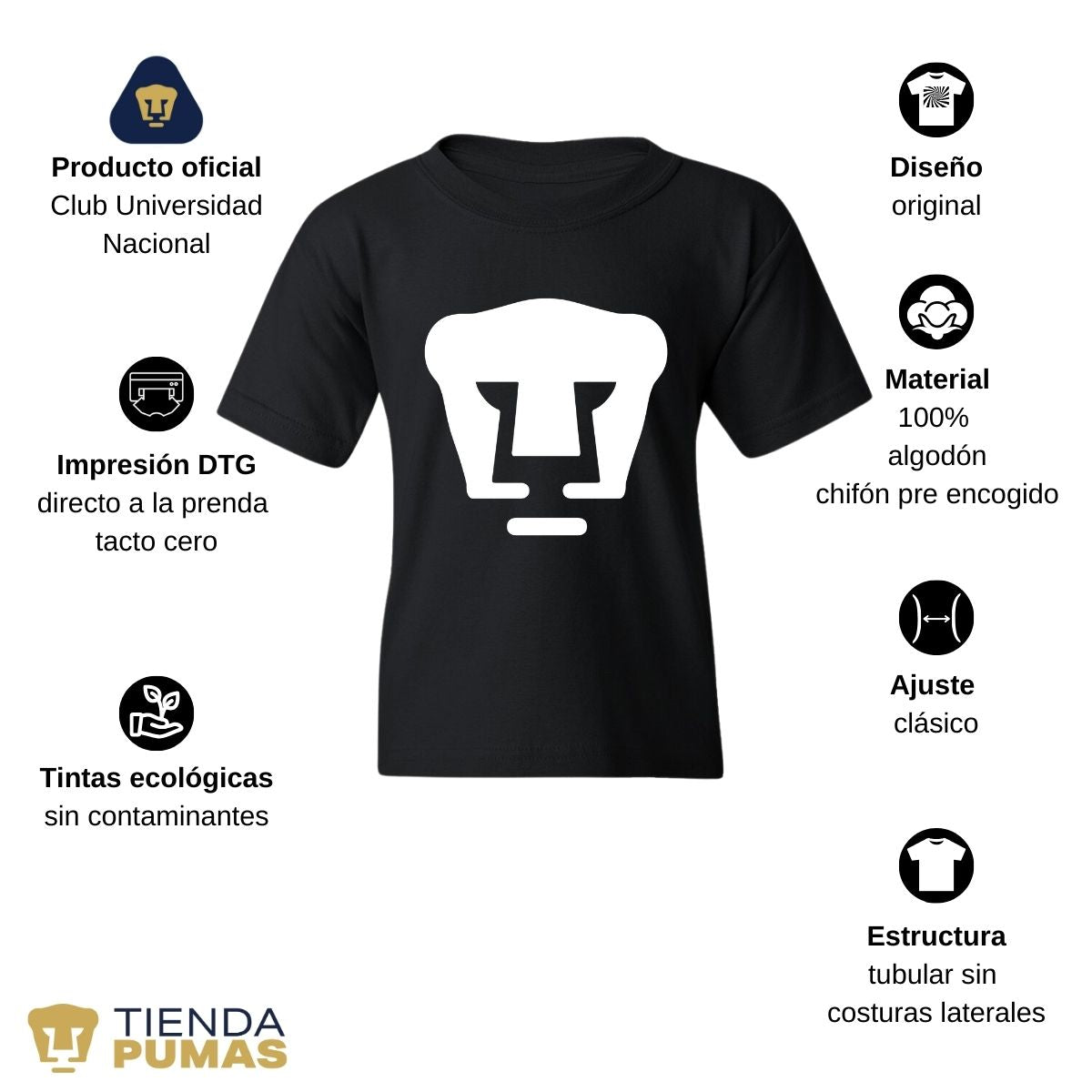 Playera Niños Pumas UNAM Logo blanco