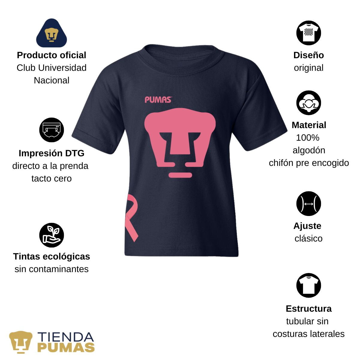 Playera Niños Pumas UNAM Mes rosa