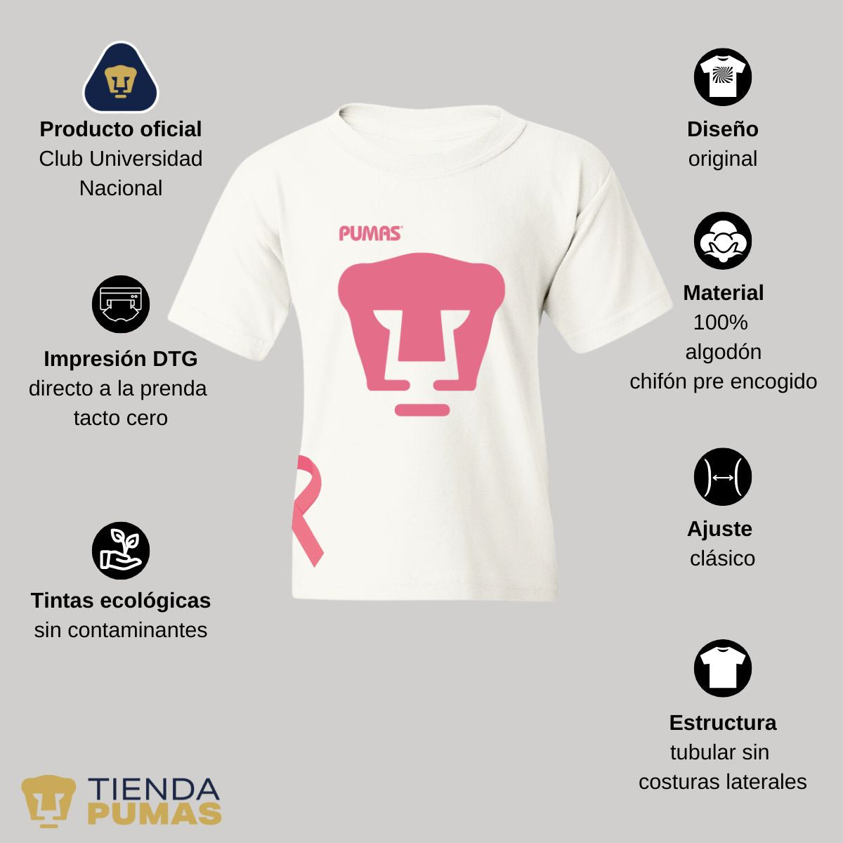 Playera Niños Pumas UNAM Mes rosa