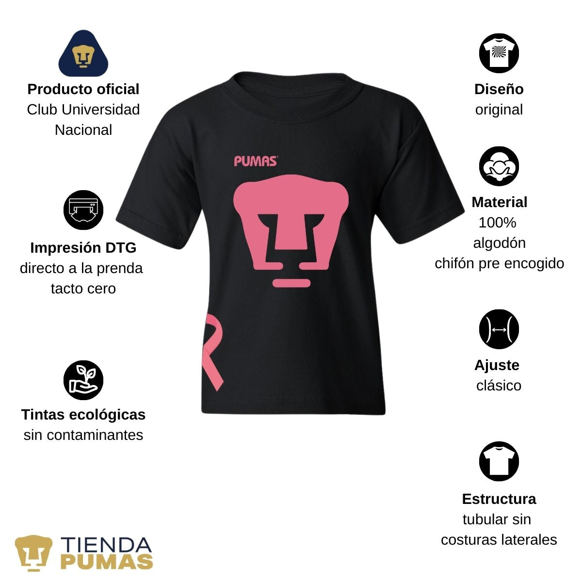 Playera Niños Pumas UNAM Mes rosa