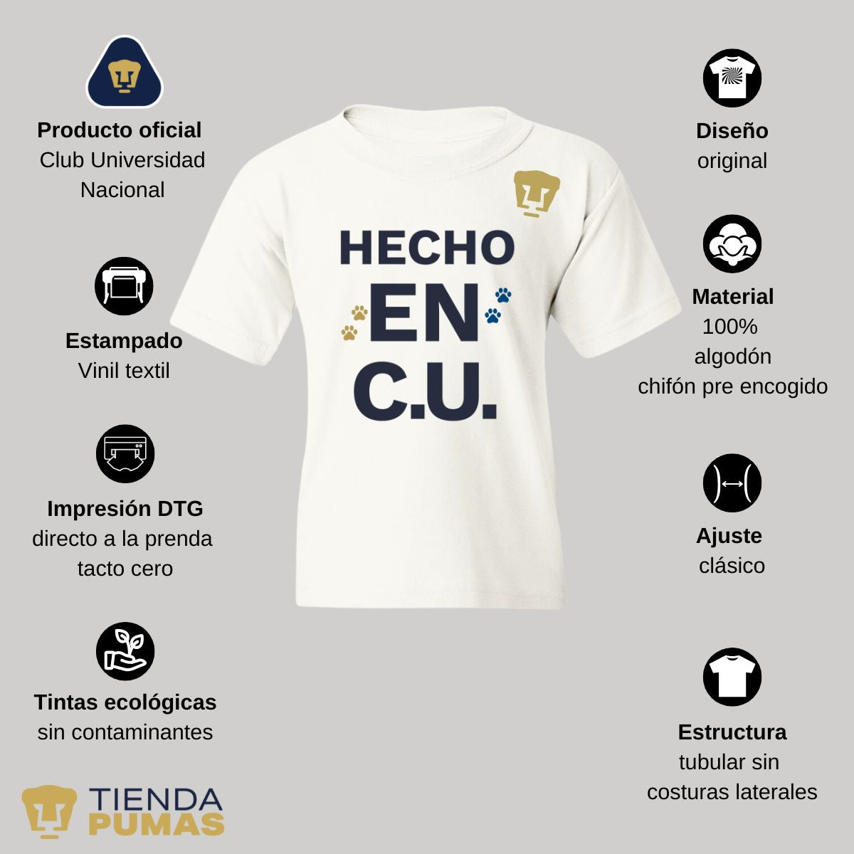 Playera Niños Pumas UNAM Hecho en C.U. DTG-Vinil