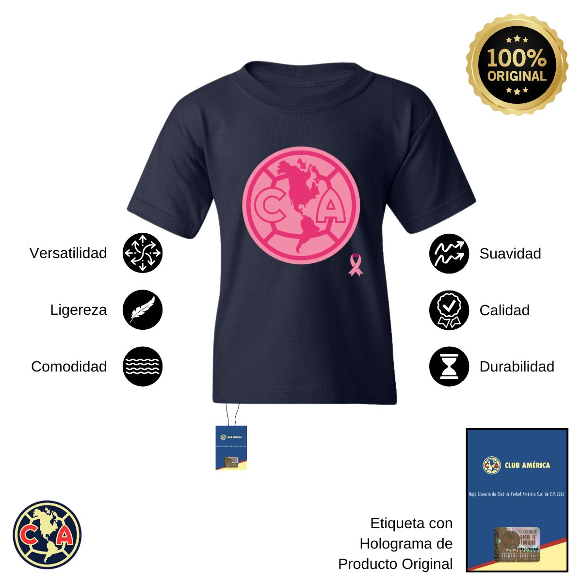 Playera Niños América Logo Rosa