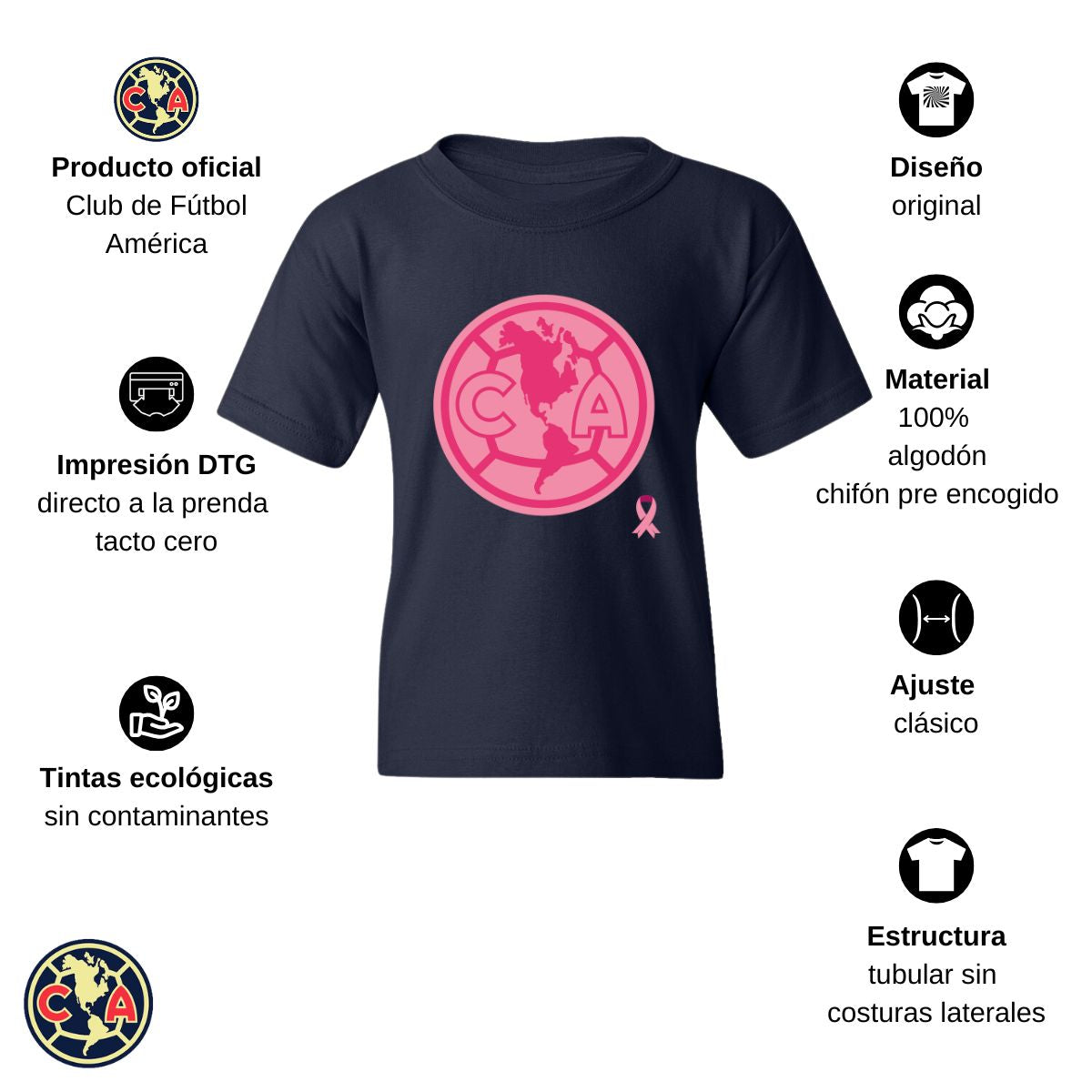 Playera Niños América Logo Rosa