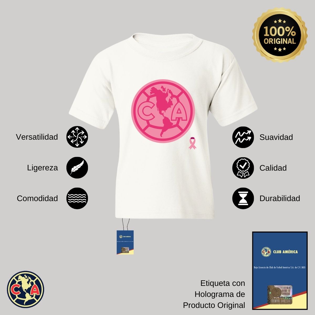 Playera Niños América Logo Rosa