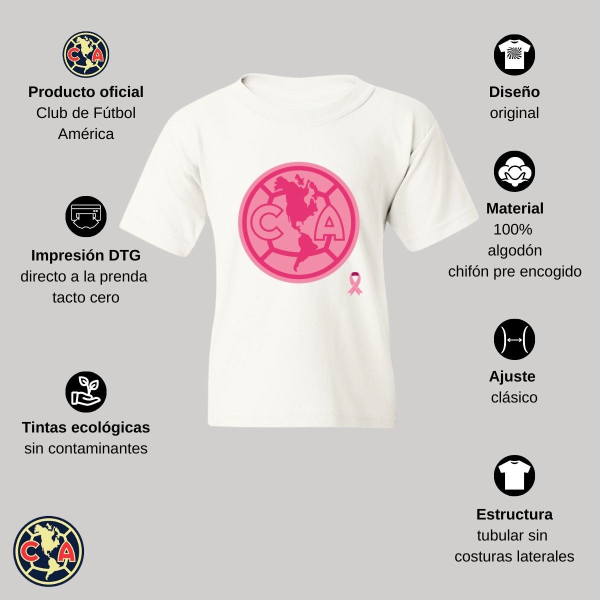 Playera Niños América Logo Rosa