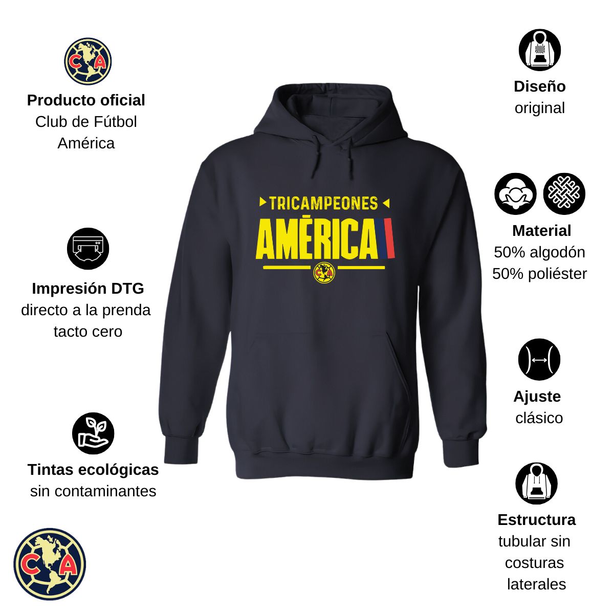 Sudadera Hombre Hoodie América Tricampeón