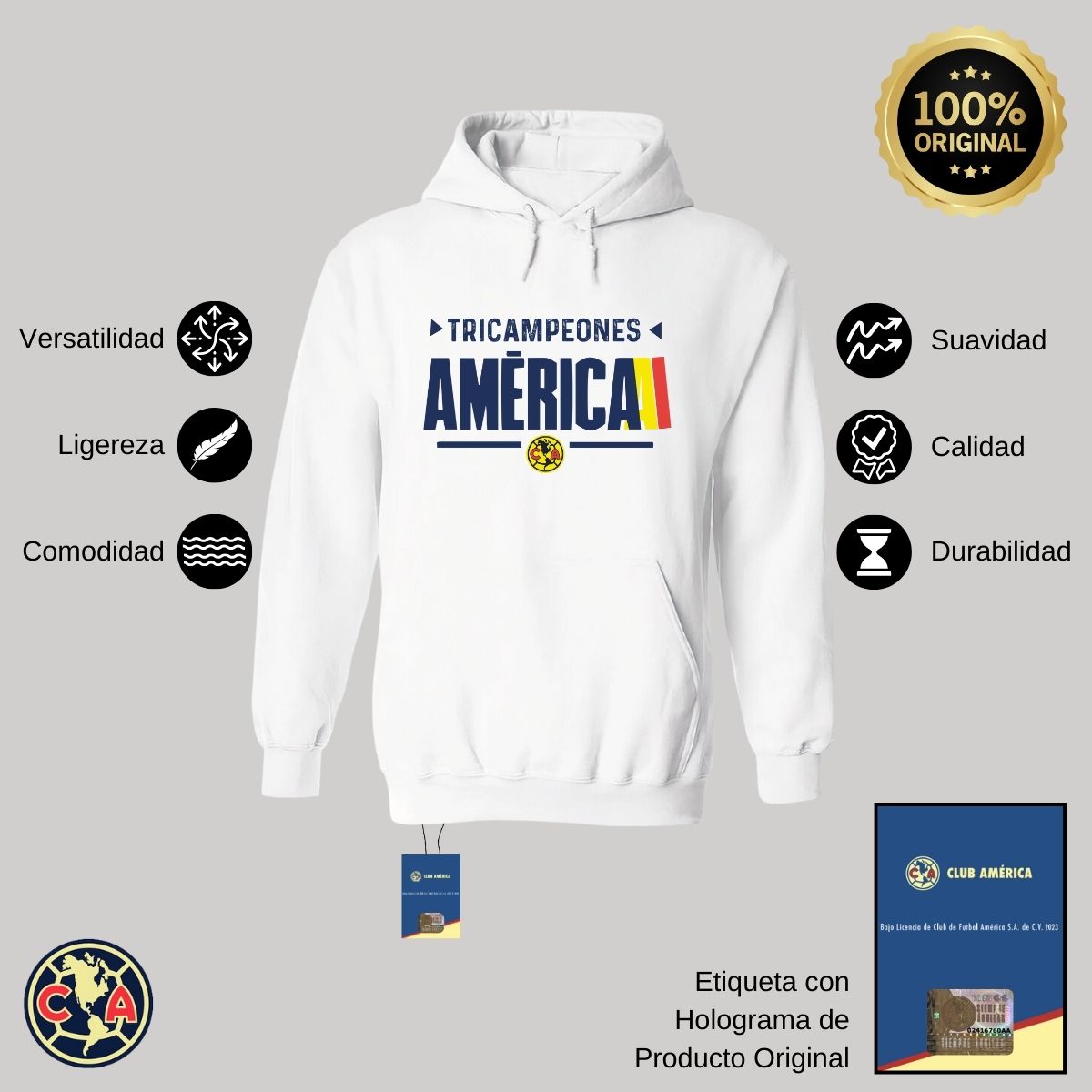 Sudadera Hombre Hoodie América Tricampeón