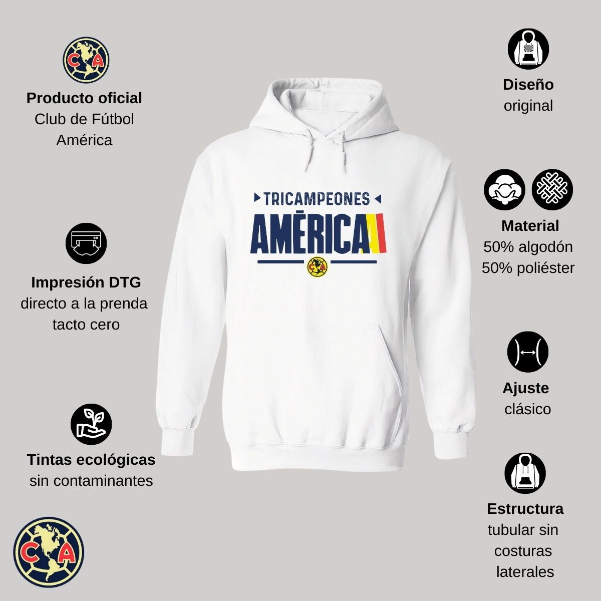 Sudadera Hombre Hoodie América Tricampeón