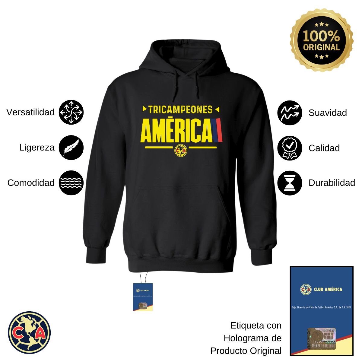 Sudadera Hombre Hoodie América Tricampeón