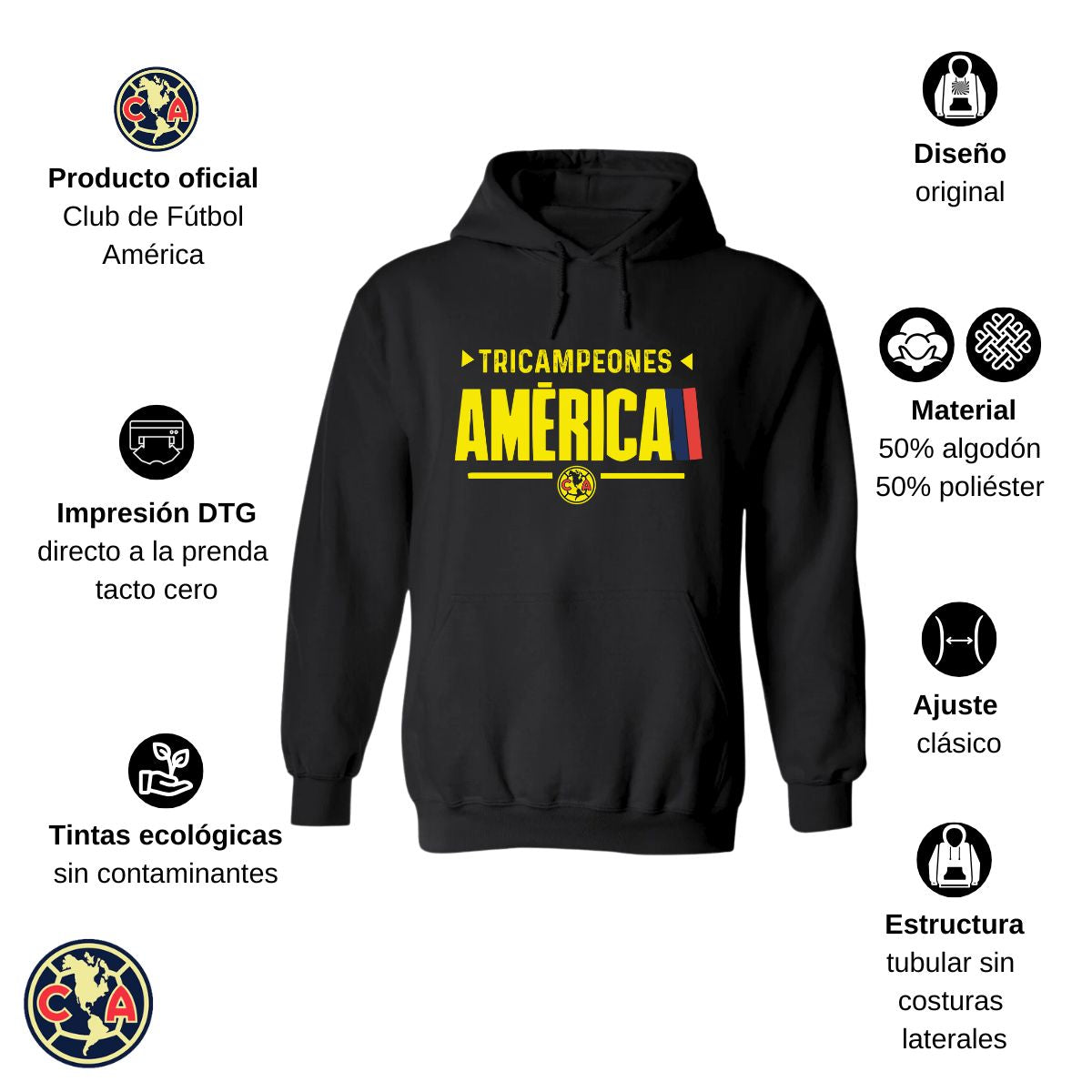 Sudadera Hombre Hoodie América Tricampeón