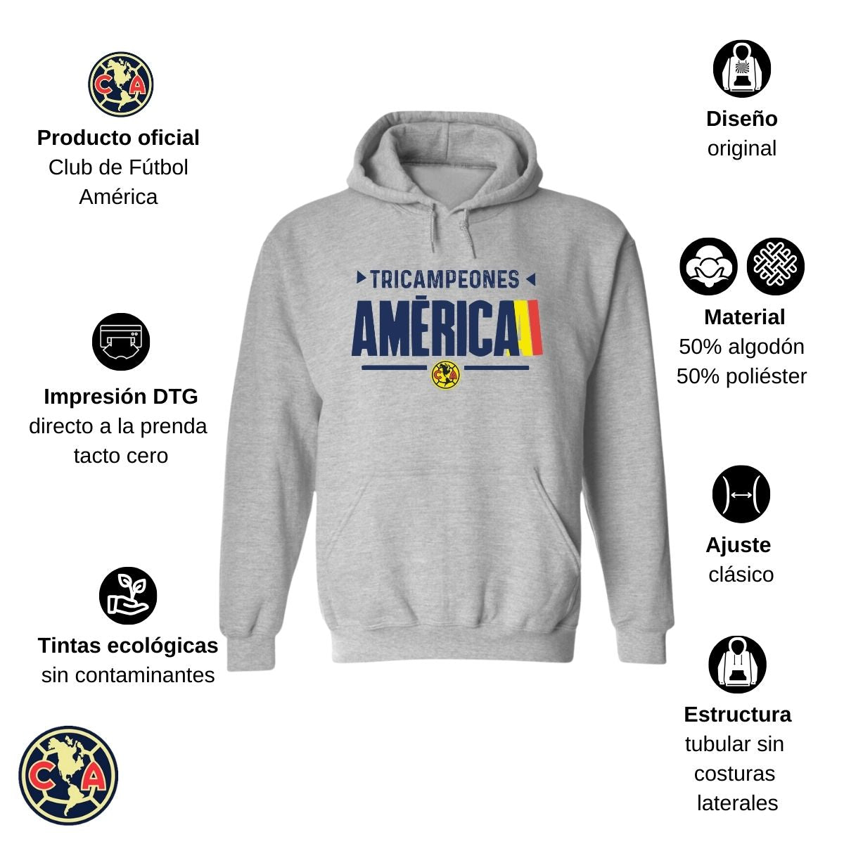 Sudadera Hombre Hoodie América Tricampeón