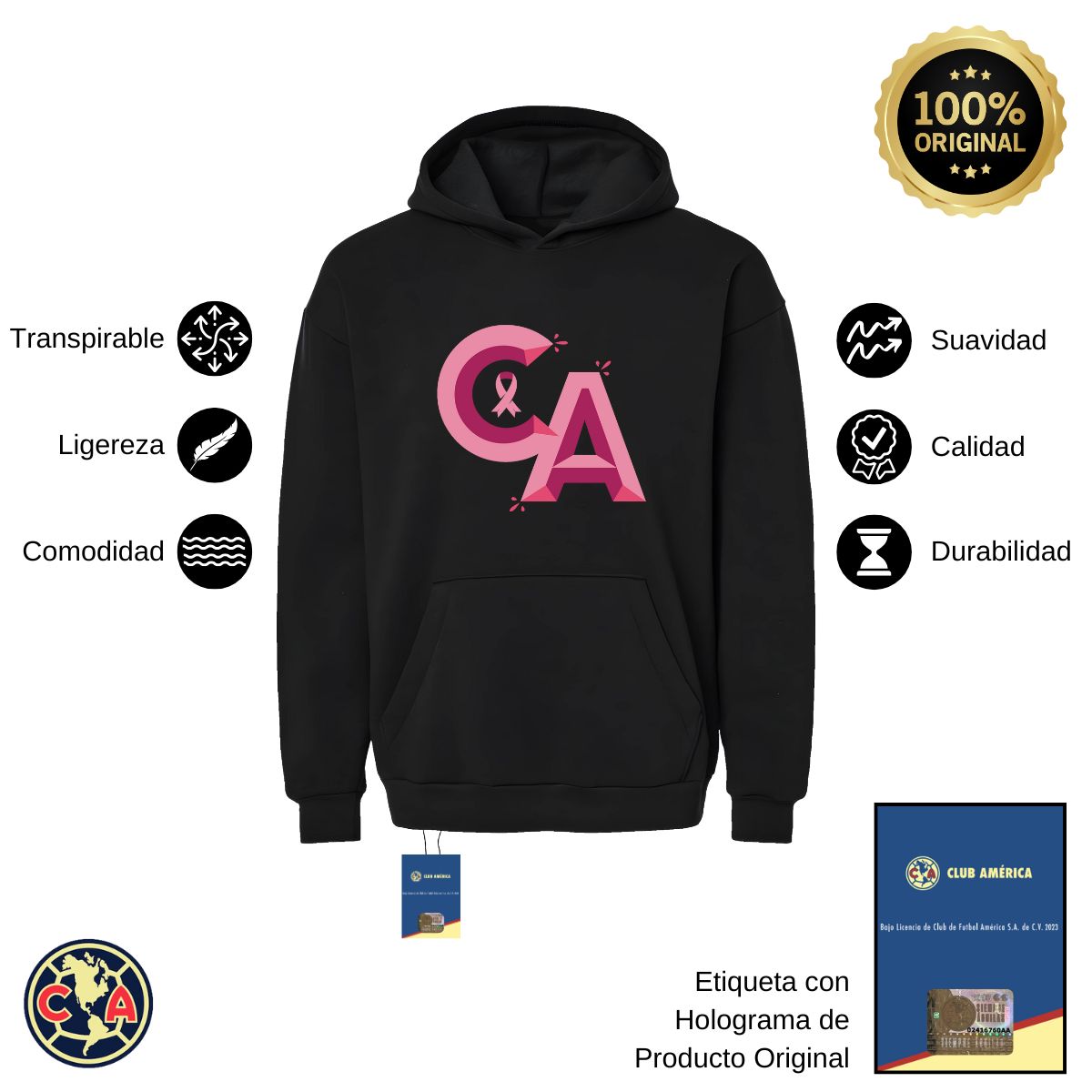 Sudadera Hombre Hoodie Pro Dry América Mes rosa