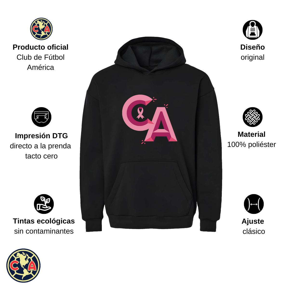 Sudadera Hombre Hoodie Pro Dry América Mes rosa