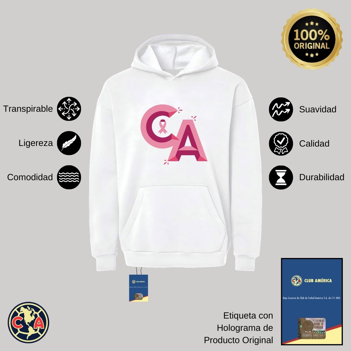 Sudadera Hombre Hoodie Pro Dry América Mes rosa