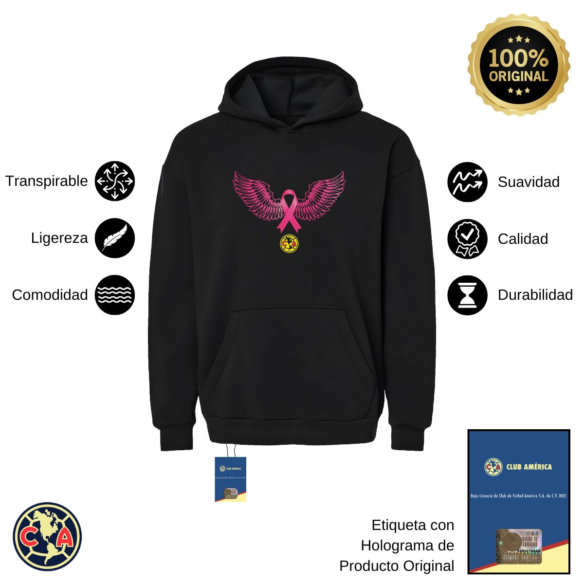 Sudadera Hombre Hoodie Pro Dry América Vs Cáncer Mama