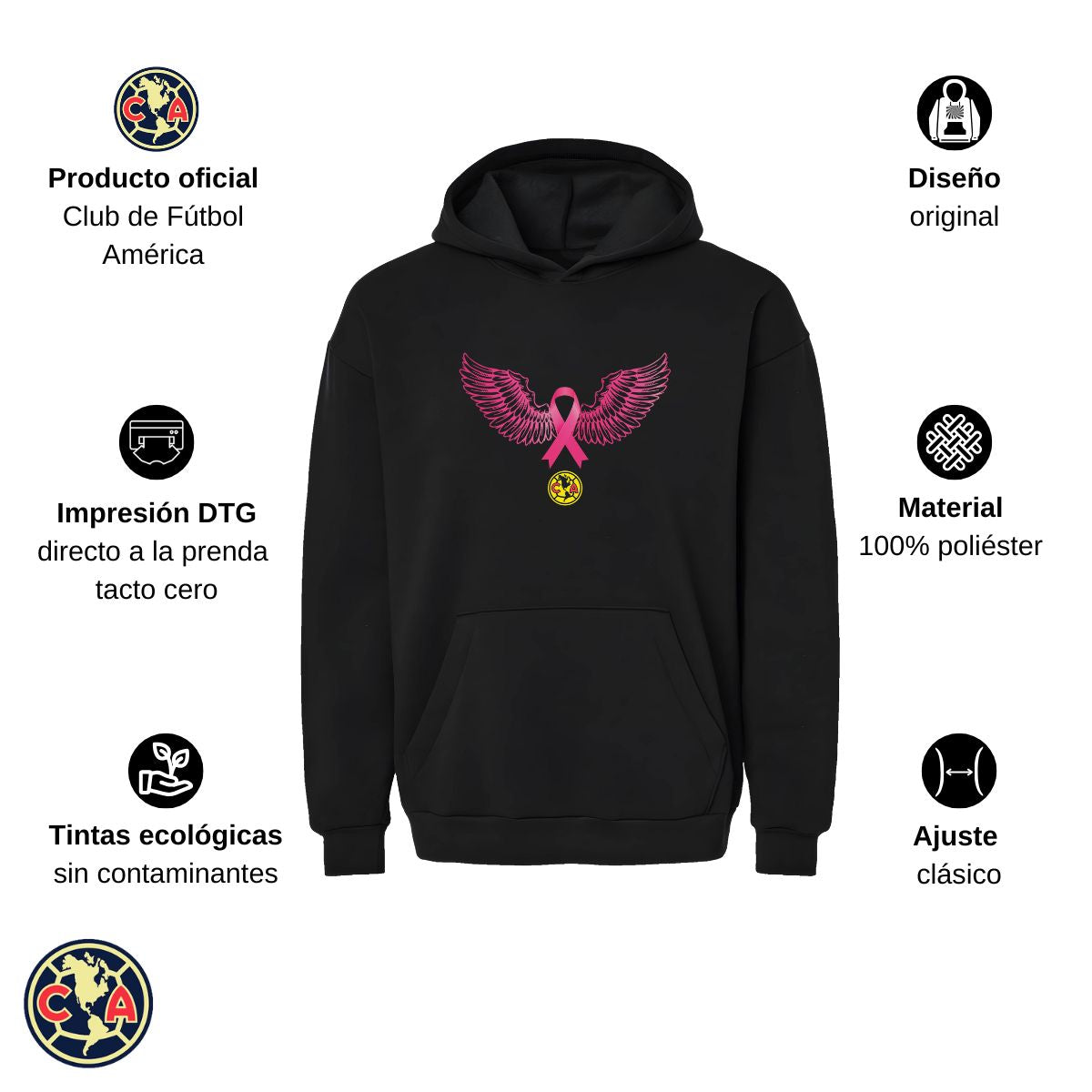 Sudadera Hombre Hoodie Pro Dry América Vs Cáncer Mama