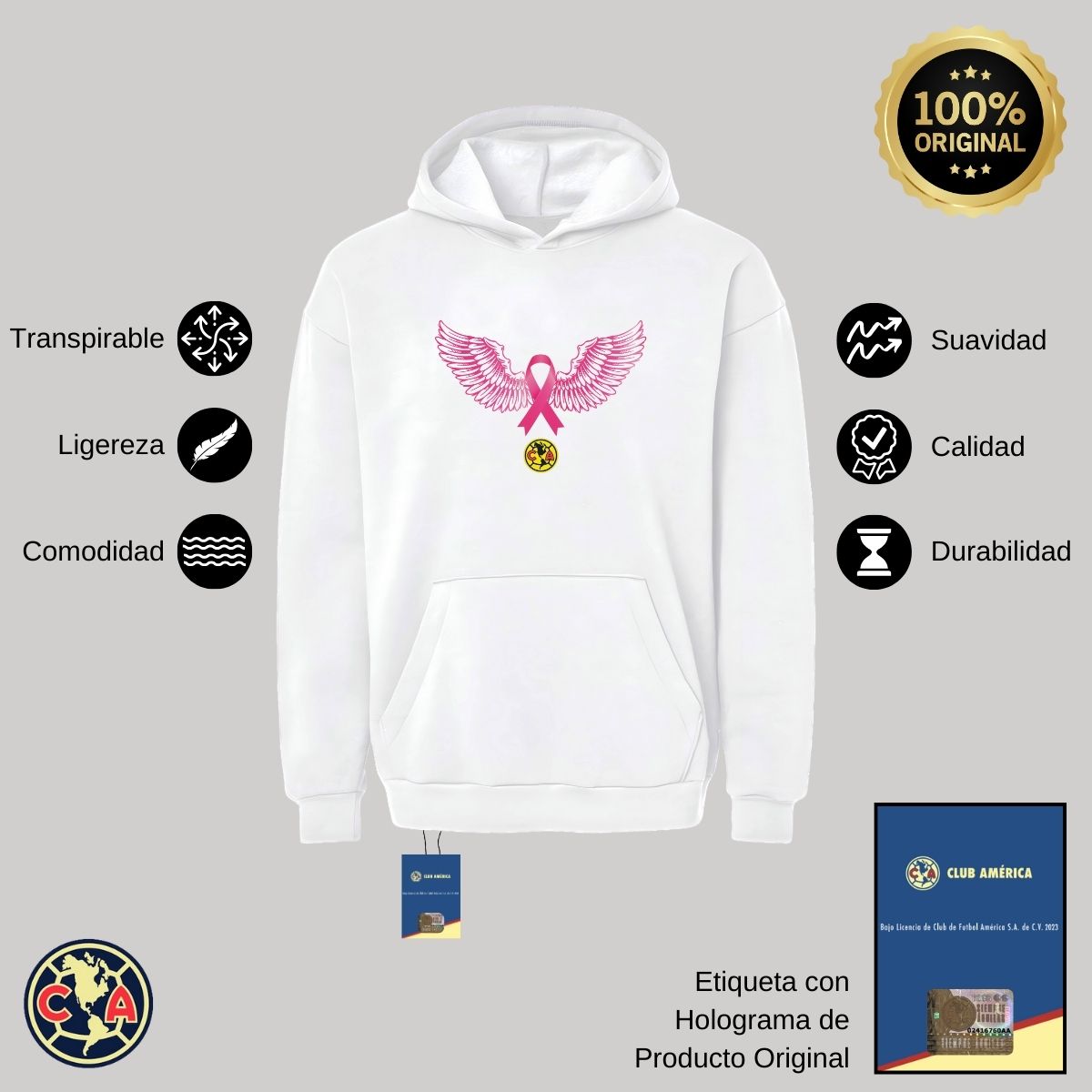 Sudadera Hombre Hoodie Pro Dry América Vs Cáncer Mama