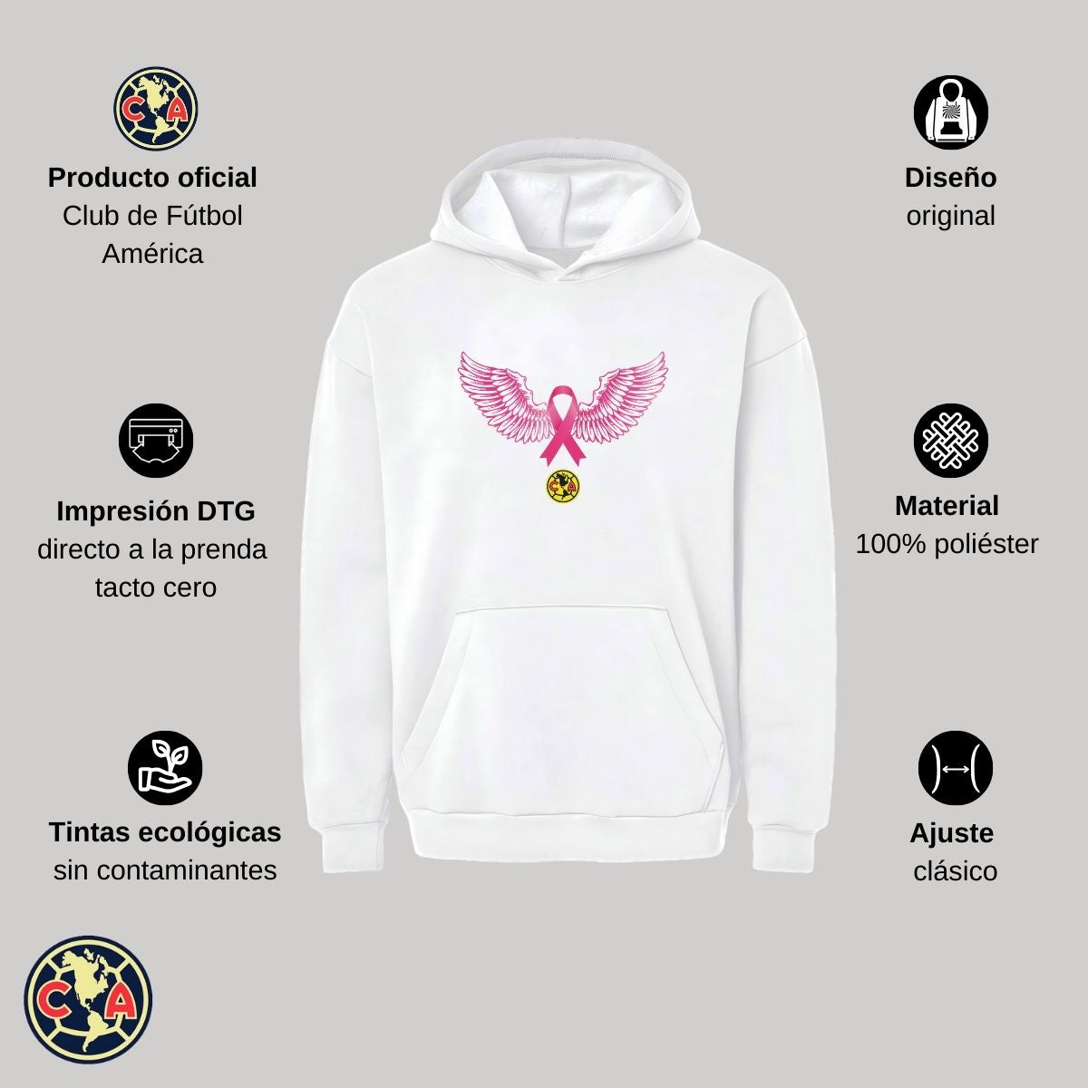 Sudadera Hombre Hoodie Pro Dry América Vs Cáncer Mama